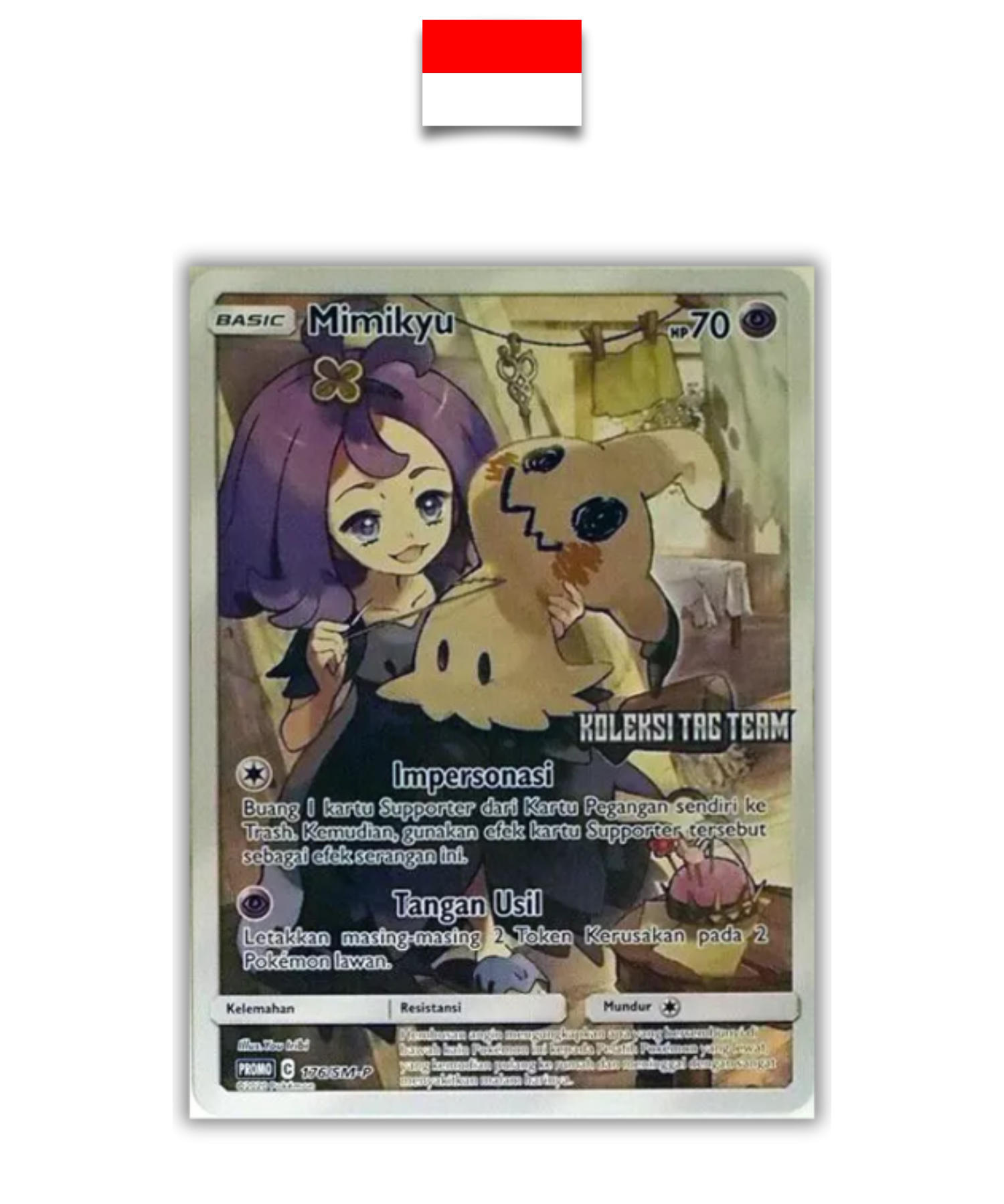 Carte Pokémon – Mimiqui TagTeam Stamp 176/SM-P – Indonésien - Quest Corner