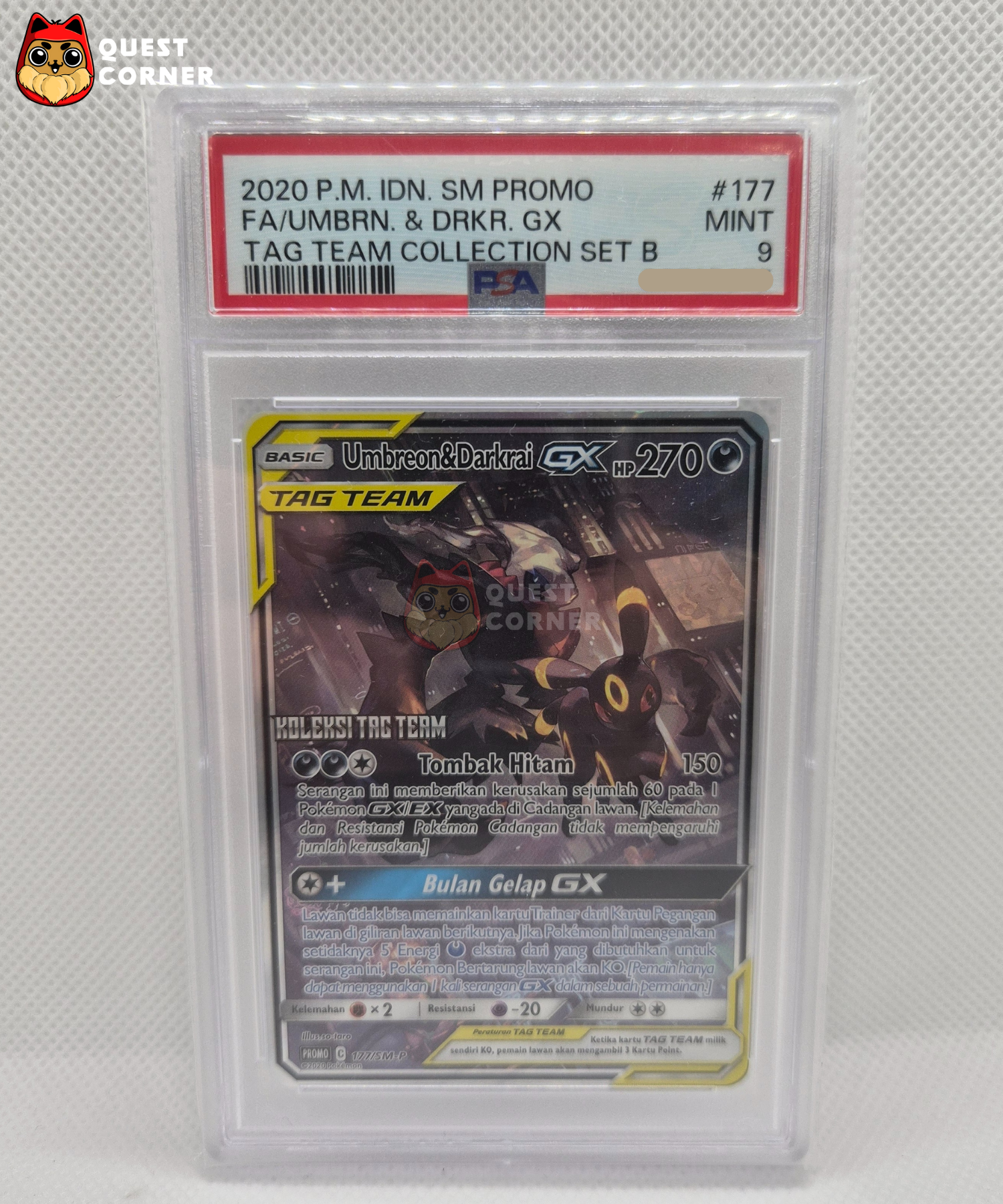 Carte Gradée Pokémon – Noctali & Darkrai GX FA - 177/sm-p - PSA 9 - Soleil & Lune - Indonésien - Quest Corner