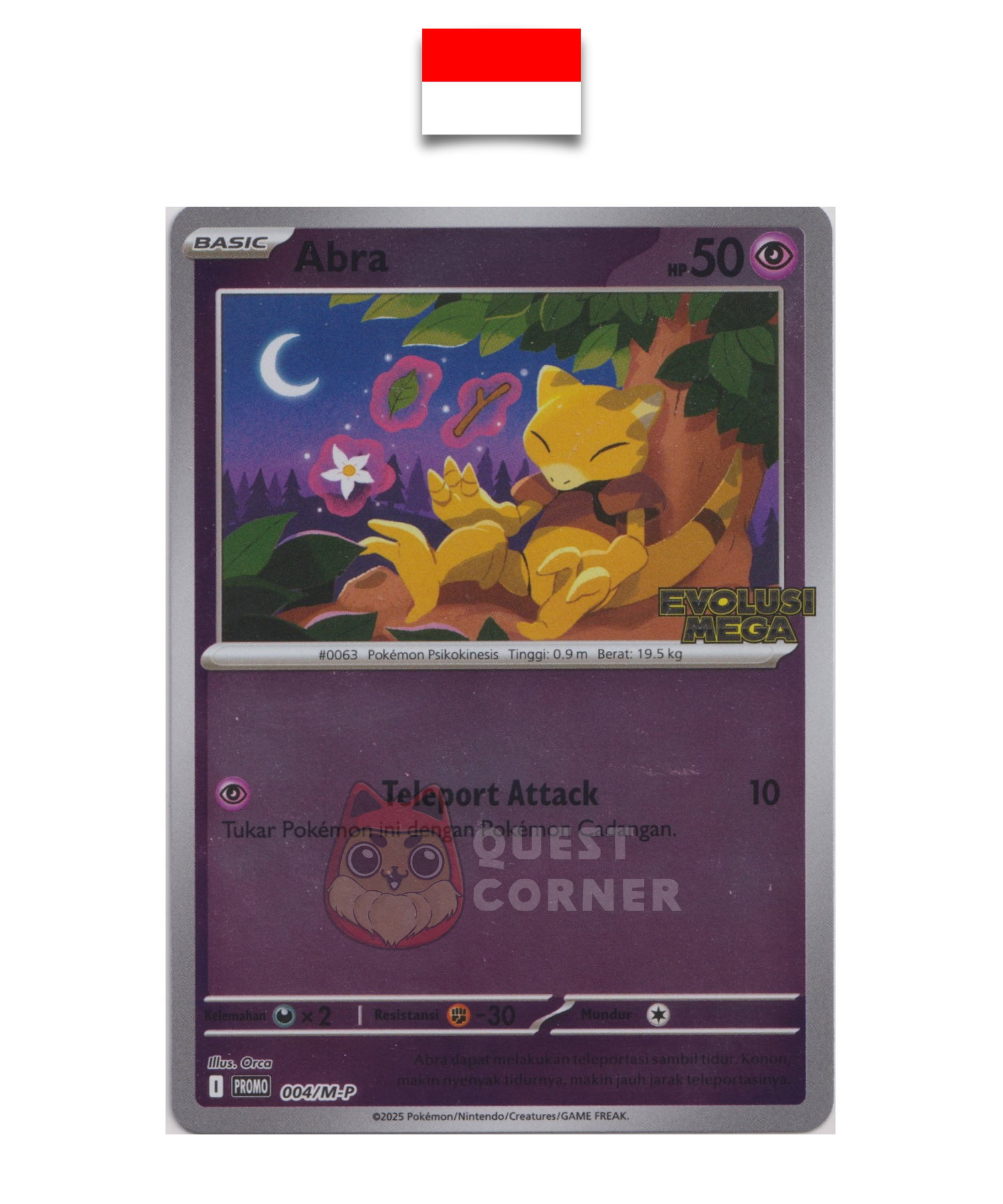 Carte Pokémon – Abra 004/M-P – Reverse Holo – Promo Stamp – Evolusi Mega – Indonésien - Quest Corner