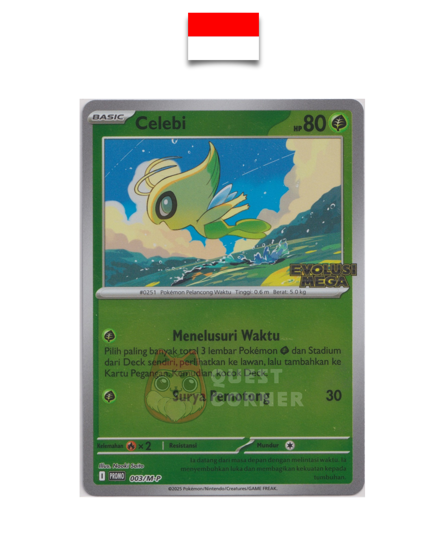 Carte Pokémon – Celebi 003/M-P – Reverse Holo – Promo Stamp – Evolusi Mega – Indonésien - Quest Corner