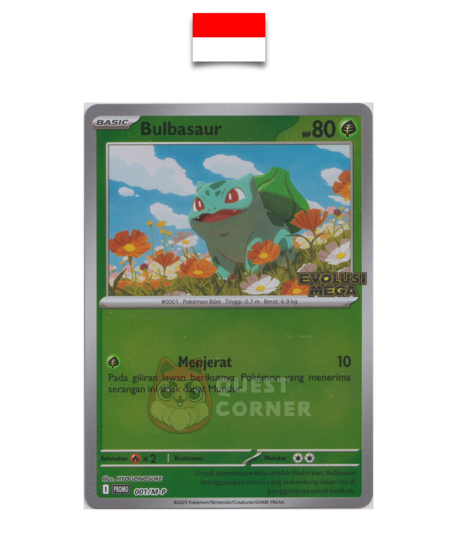 Carte Pokémon – Bulbizarre 001/M-P – Reverse Holo – Promo Stamp – Evolusi Mega – Indonésien - Quest Corner