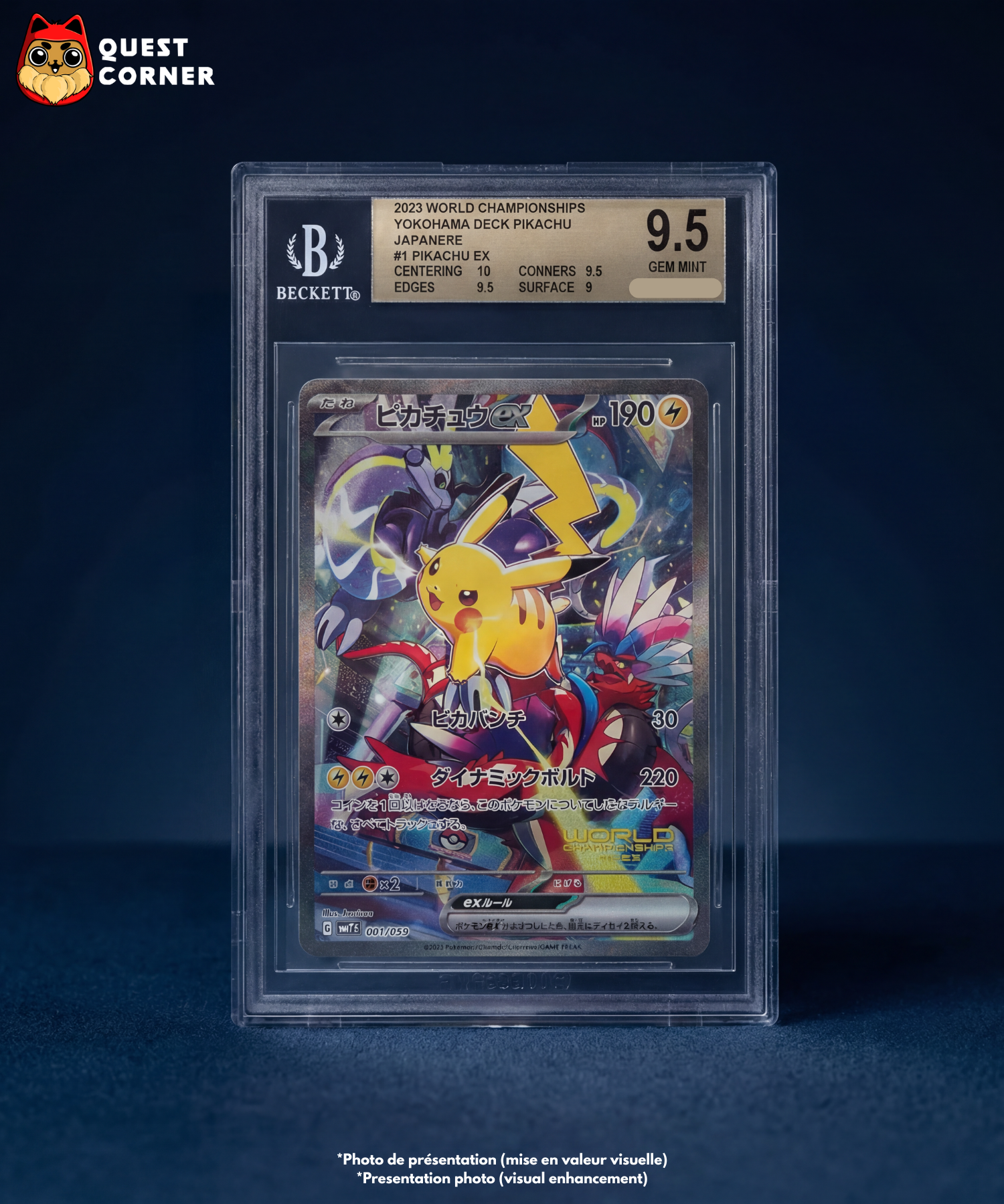 Carte Gradée Pokémon – Pikachu ex 001/030 - BGS 9.5 - WCS23 - Japonais - Quest Corner
