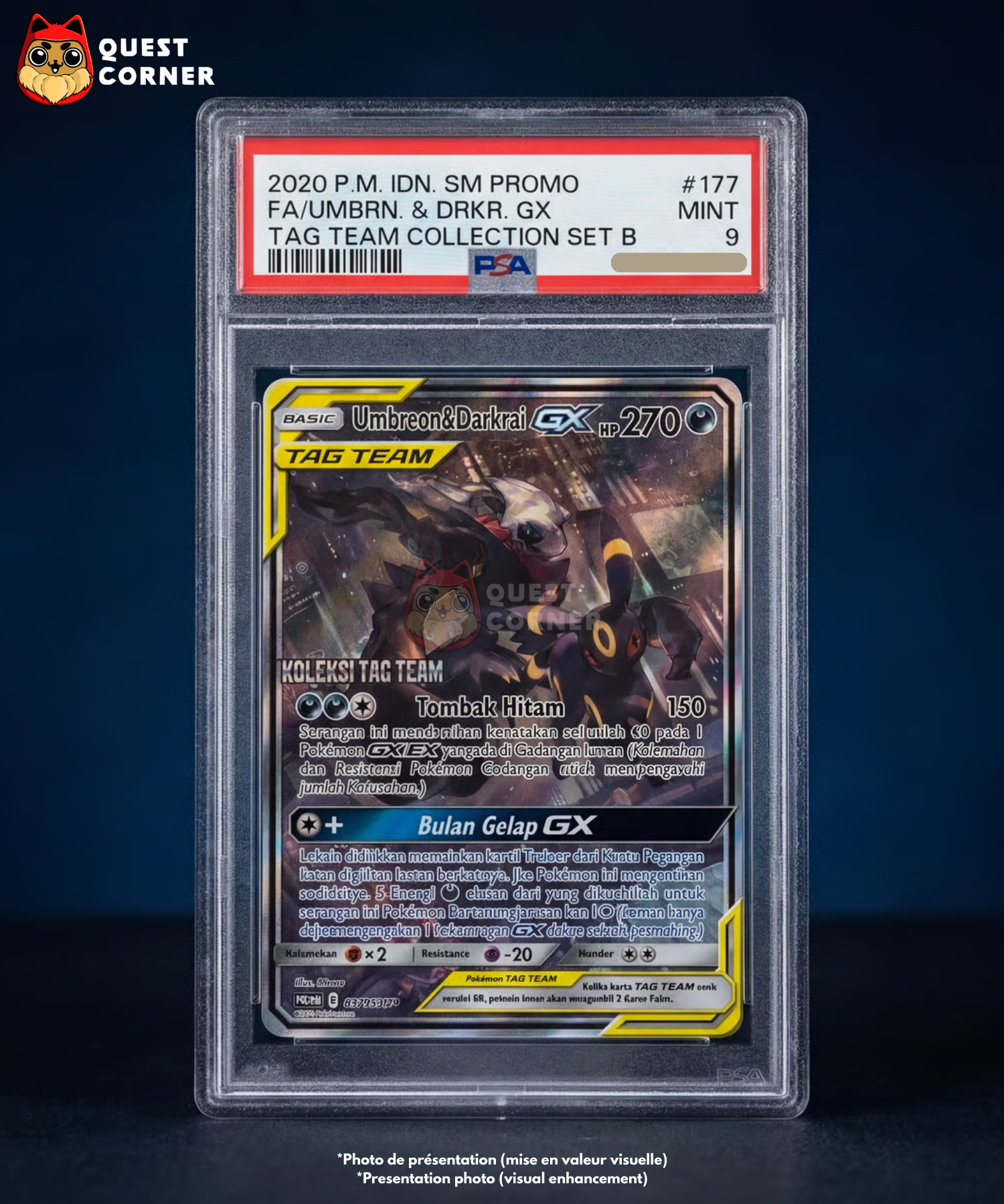 Carte Gradée Pokémon – Noctali & Darkrai GX FA - 177/sm-p - PSA 9 - Soleil & Lune - Indonésien - Quest Corner
