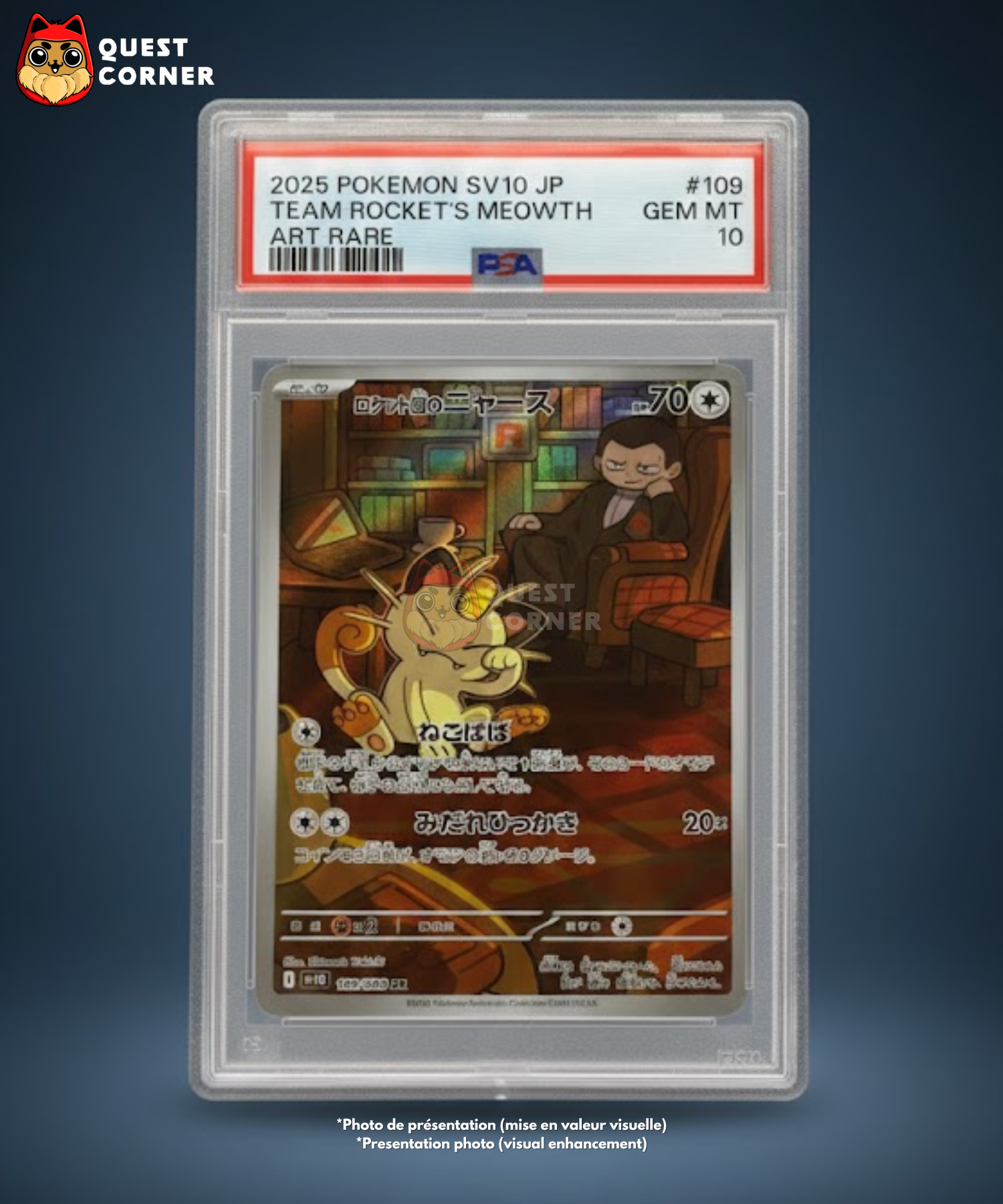 Carte Pokémon Gradée – Miaouss 109/098 AR – SV10 Team Rocket's – PSA 10 – Japonais - Quest Corner
