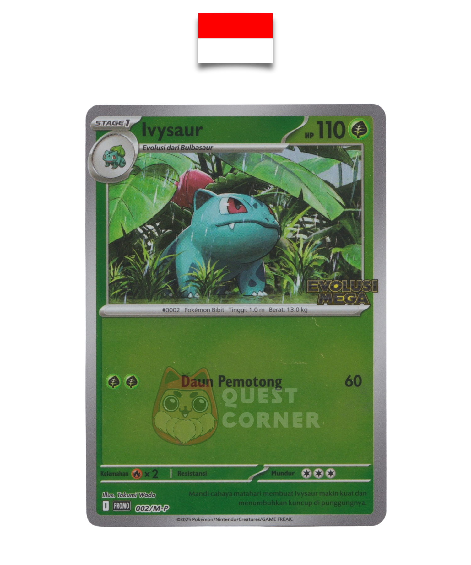 Carte Pokémon – Herbizarre 002/M-P – Reverse Holo – Promo Stamp – Evolusi Mega – Indonésien - Quest Corner