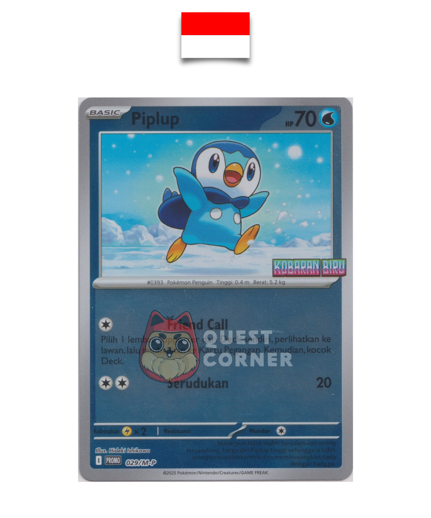 Carte Pokémon – Tiplouf 029/M-P – Reverse Holo – Promo Stamp – Kobaran Biru – Indonésien - Quest Corner